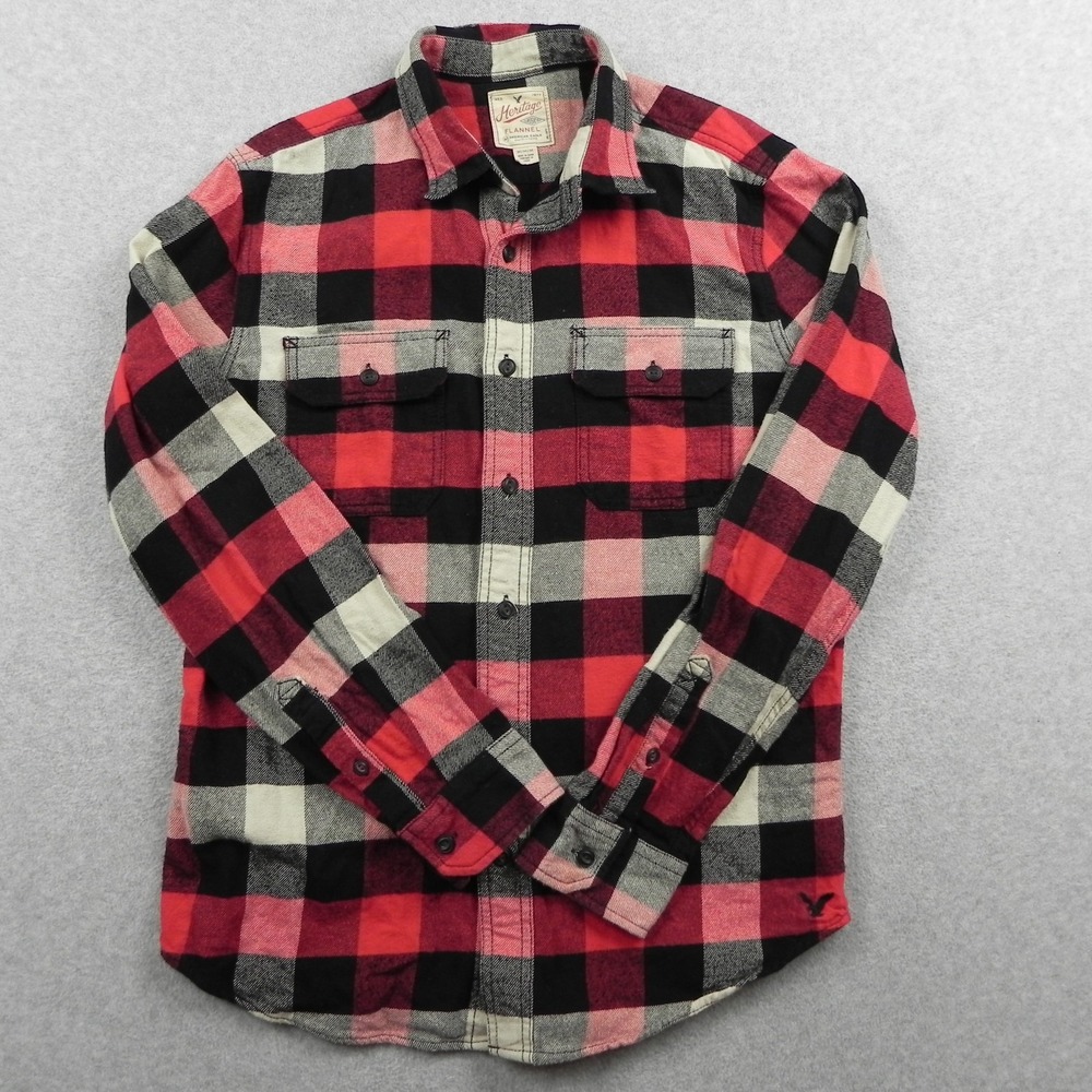 American Eagle Shirt Mens Medium Heritage Flannel Button Up Plaid Long Sleeve